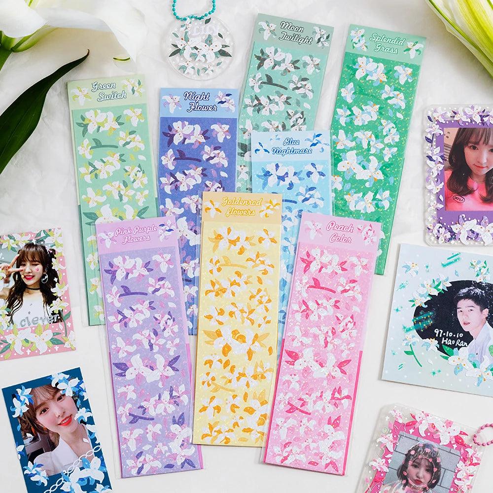 8 Sheets Kawaii Korean Lily Hologram Stickers - Decorate Kpop Toploaders Scrapbook Journals With Cute Shiny Floral Decals