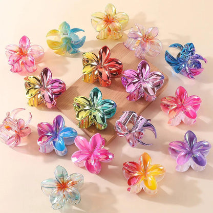 2/4/6pcs Fashion Women Flower Hair Claws Hawaiian Gradient Hair Clips Vacation Beach Style Hairpins Hair Accessories ﻿