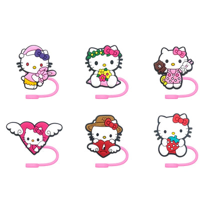 Hello Kitty Straw Cover Cap 10MM Drink Straw Plug Splash Proof Drinking Fit Cup Straw Cap Eco-friendly Charm Pendant Party Gift