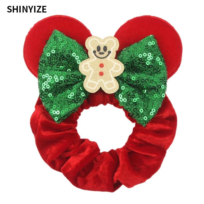 New Chic Disney Mickey Mouse Ears Hair Scrunchies Sequins 4"Bows Elastic Headband Women Velvet Girls DIY Hair Accessories Gift