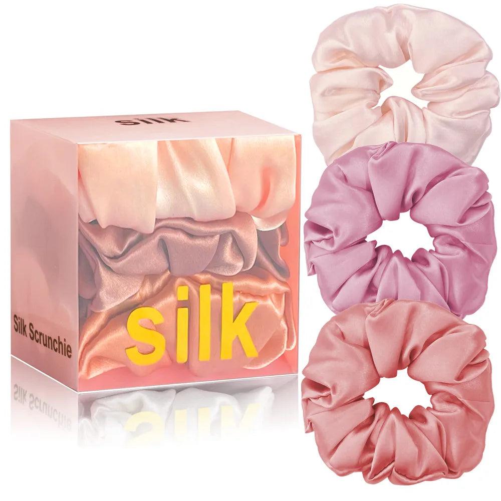 1 Box 100% Pure Mulberry Silk Hair Scrunchies Silk Hair Ties Hairbands Skinny Scrunchies Ponytail Holders Hair Care Accessories