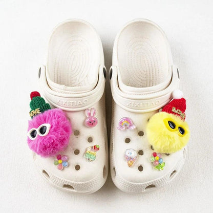 Miniso Christmas Theme Shoes Charms Set Cute Plush Hairball Shoe Decoration Accessories Cartoon Style Shoe Xmas Party Gifts