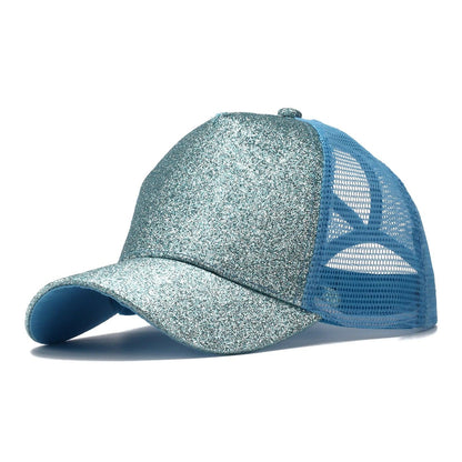 13 Colors Glitter Ponytail Mesh Hat Men Women Baseball Cap Adjustable Female Sequins Shine Summer Sun Bun Caps Outdoor Hats