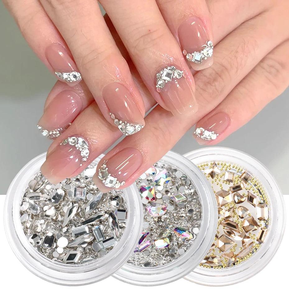 Crystal White Nail Rhinestones Glitter Wedding Bride Design Flatback Gems Charms Beads 3D Nail Art Decoration DIY Parts LAS-008