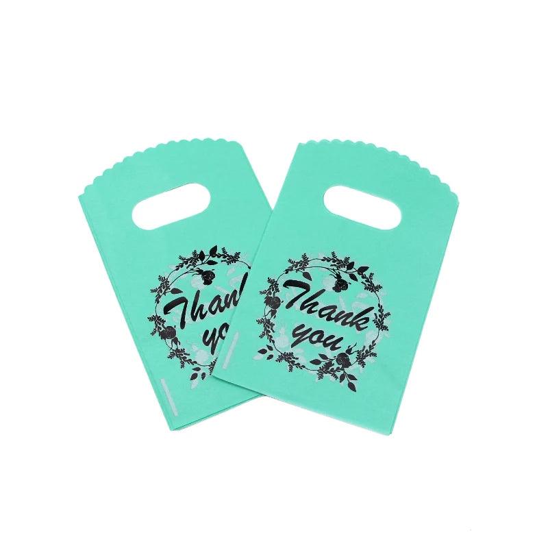 100Pcs/Lot "Thank You" Design Coffee Plastic Bag 9x15cm Jewelry Candy Gift Bag With Handles Small Plastic Packaging Bags