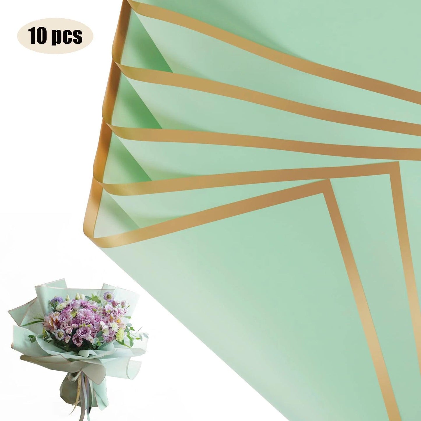 10 Sheets Flower Wrapping Paper with Golden Edges, Waterproof Bouquet Packaging - Ideal for DIY Weddings & Birthdays