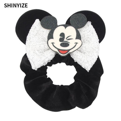 New Chic Disney Mickey Mouse Ears Hair Scrunchies Sequins 4"Bows Elastic Headband Women Velvet Girls DIY Hair Accessories Gift