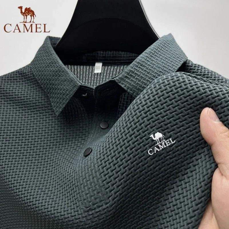 High End Embroidered CAMEL Ice Silk Elastic Polo Shirt New Summer T-shirt Fashion Breathable Business Short Sleeve Luxury Top