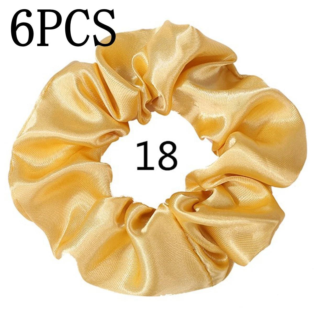 6pcs/lot Hair Scrunchies Bands Scrunchy Ties Ropes Ponytail Holder for Women or Girls Accessories Satin Headwear Solid Color Set