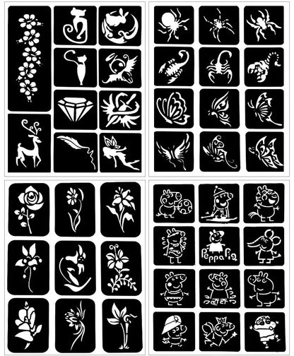 169Pcs Airbrush Glitter Tattoo Templates Women Kids Drawing Template Henna Tattoo Stencil Flower Butterfly Cartoon Stencil