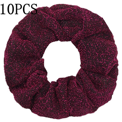 10pc Girls Sparkly Sequins Scrunchies for Hair Eleastic Scrunchy Ties Ropes Ponytail Holders Rubber Bands Shinny Bling for Women