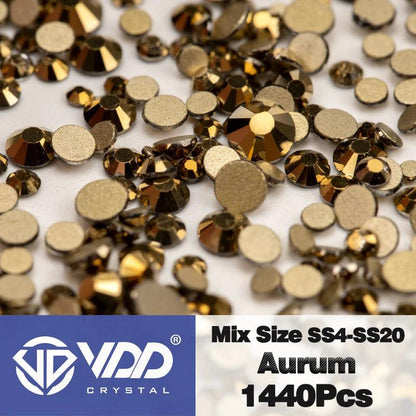 VDD 1440Pcs SS4-SS20 Mix Size Clear Crystal Non HotFix Gold Flatback Rhinestones Glitter Stones Nail Art DIY Crafts Decorations