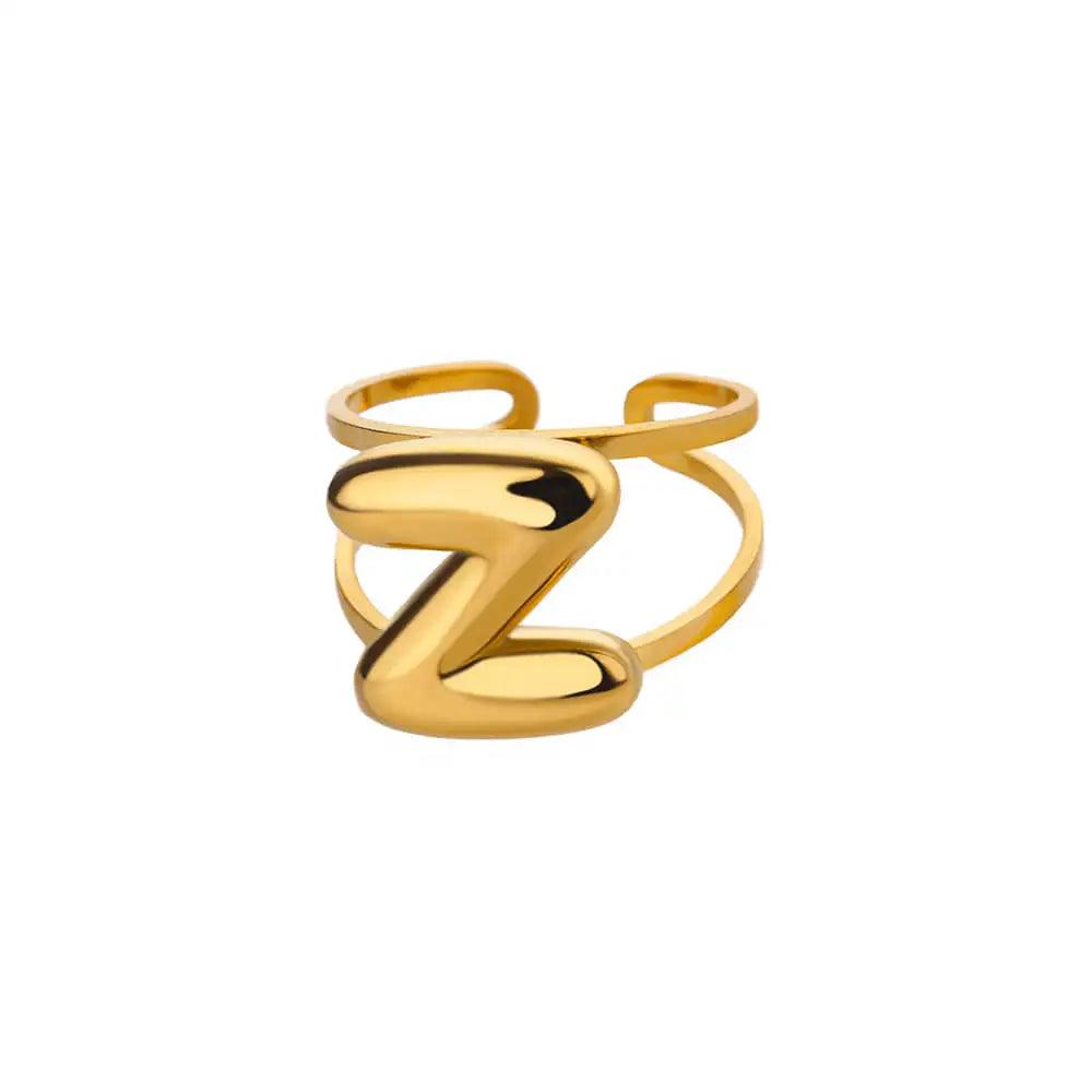 Gold Color A-Z Letter Alphabet Rings for Women Gothic Double Layer Thick Initial Letter Femme Ring Stainless Steel Jewelry Gift