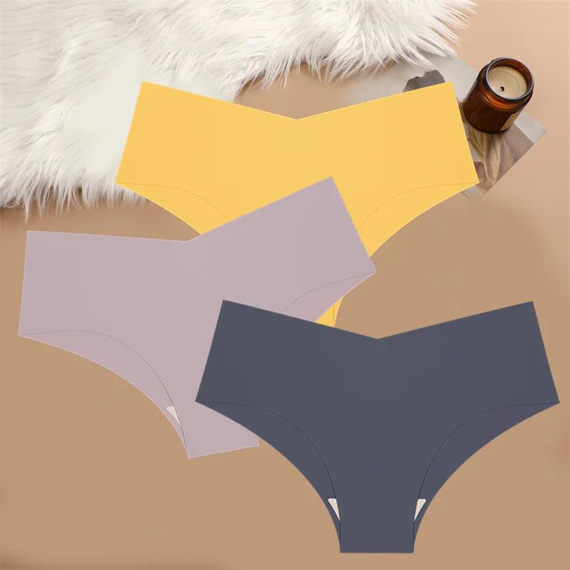 FINETOO 3PCS Ultra-thin Women's Seamless Underwear Panties Sexy V-Shaped Waist Briefs 10 Soild Colours Cozy Stretch Underpants