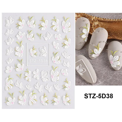 5D Belt Nail Sticker Summer Nail Art Decals Flowers White Daisy 3D Manicure Nail Gel Self Adhesive Stickers Designs Decorations