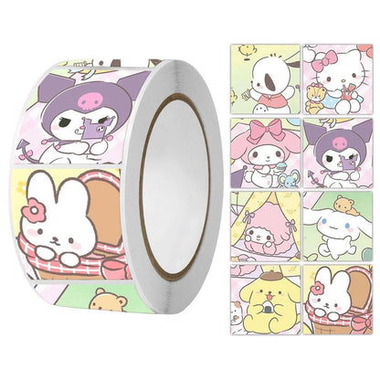 500Pcs/Roll Sanrio Stickers Kawaii Hello Kitty Melody Kuromi Cinnamoroll Luggage Graffiti Decals Kid Toy Decoration Sticker Gift