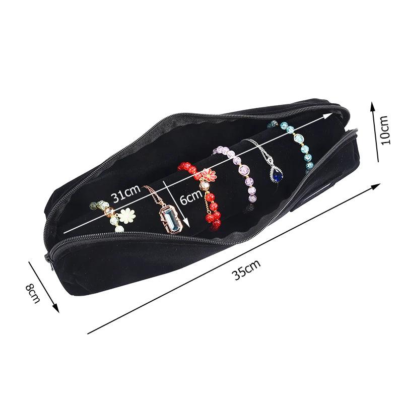 Travel Bracelet Jewelry Organizer Roll Up Bag Portable Velvet Ring Earrings Pendant Necklace Storage Bag Ornaments Foldable Case