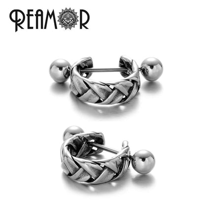 REAMOR Gothic U Shaped Hoop Earrings Women Men Stainless steel X Symbol Piercing Clip On Earrings Punk Trendy Jewelry Gift 1 Set - HighGloss Shop