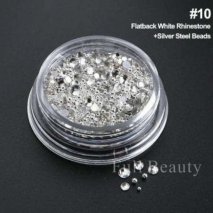 Crystal White Nail Rhinestones Glitter Wedding Bride Design Flatback Gems Charms Beads 3D Nail Art Decoration DIY Parts LAS-008