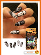 24pc/set Fashion Almond Press On Nails Art Halloween Black Ghost Design Fake Nail Pumpkin Castle Pattern Glossy False Nails Tips