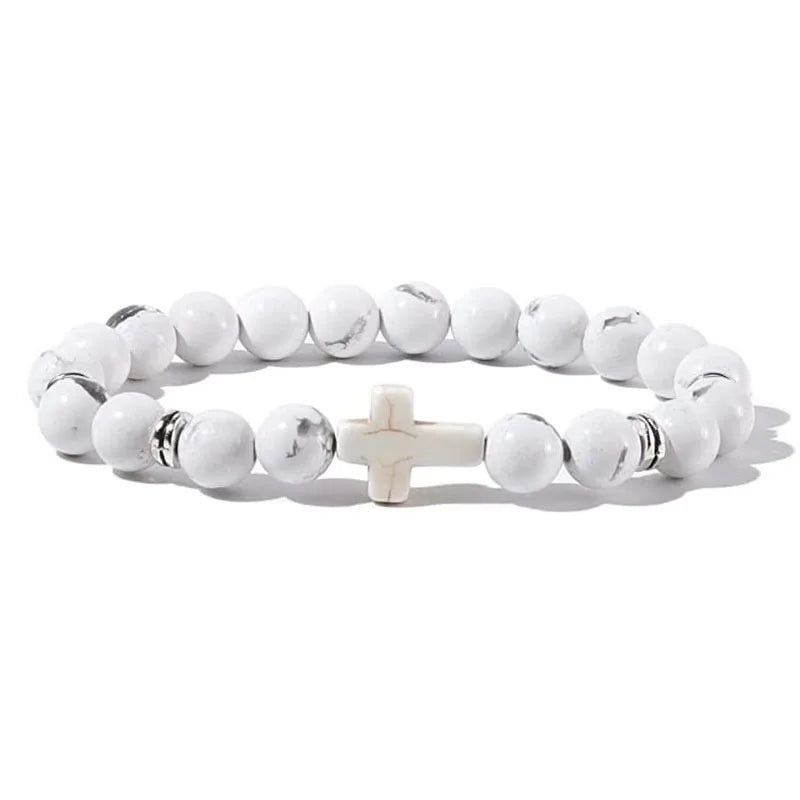 Prayer Men Natural Stone Wood Beads Rosary Hematite Cross Bracelets Onyx Meditation Bracelet Women Yoga Jewelry Homme Pulsera