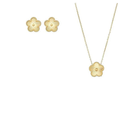 Double Sided Plant Flower Design Jewelry Set  for Women Girls Stainless Steel Elegant Clover Pendant Necklace Earrings Bracelet