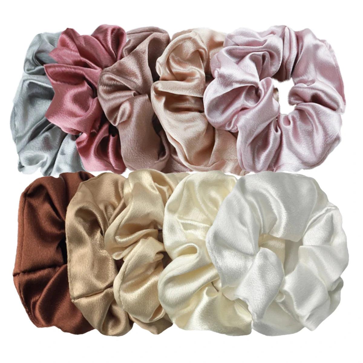 10/5pcs/lot Accessoires Women Girls Silky Satin Hair Scrunchies Solid Elastic Elegant Rubber Band Headwear Holder Scrunchy Black