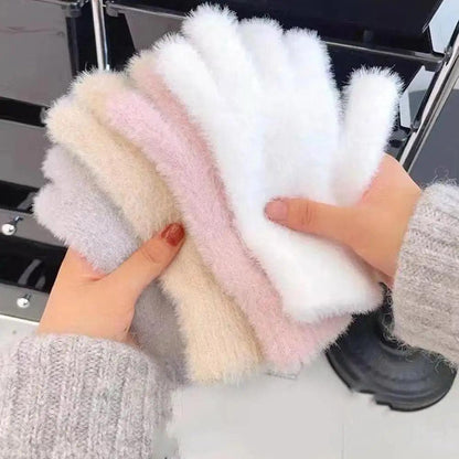 Fashion Winter Simulation Mink Velvet Five Finger Gloves Plush Warm Cold-proof Gloves Women Outdoors Cycling Mittens