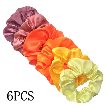 25/10//6pcs Satin Scrunchies Girls Elastic Hair Band Ponytail Holder Ties Rubber Bands Fashion Women Accessories Solid Scrunchy