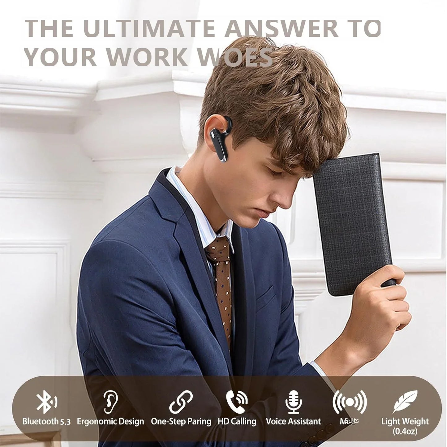 New Wireless Business Headphone YYK530 Single Ear Dual Mic Bluetooth V5.3 Earphone Noise Canceling Headset for Work/Truck Driver