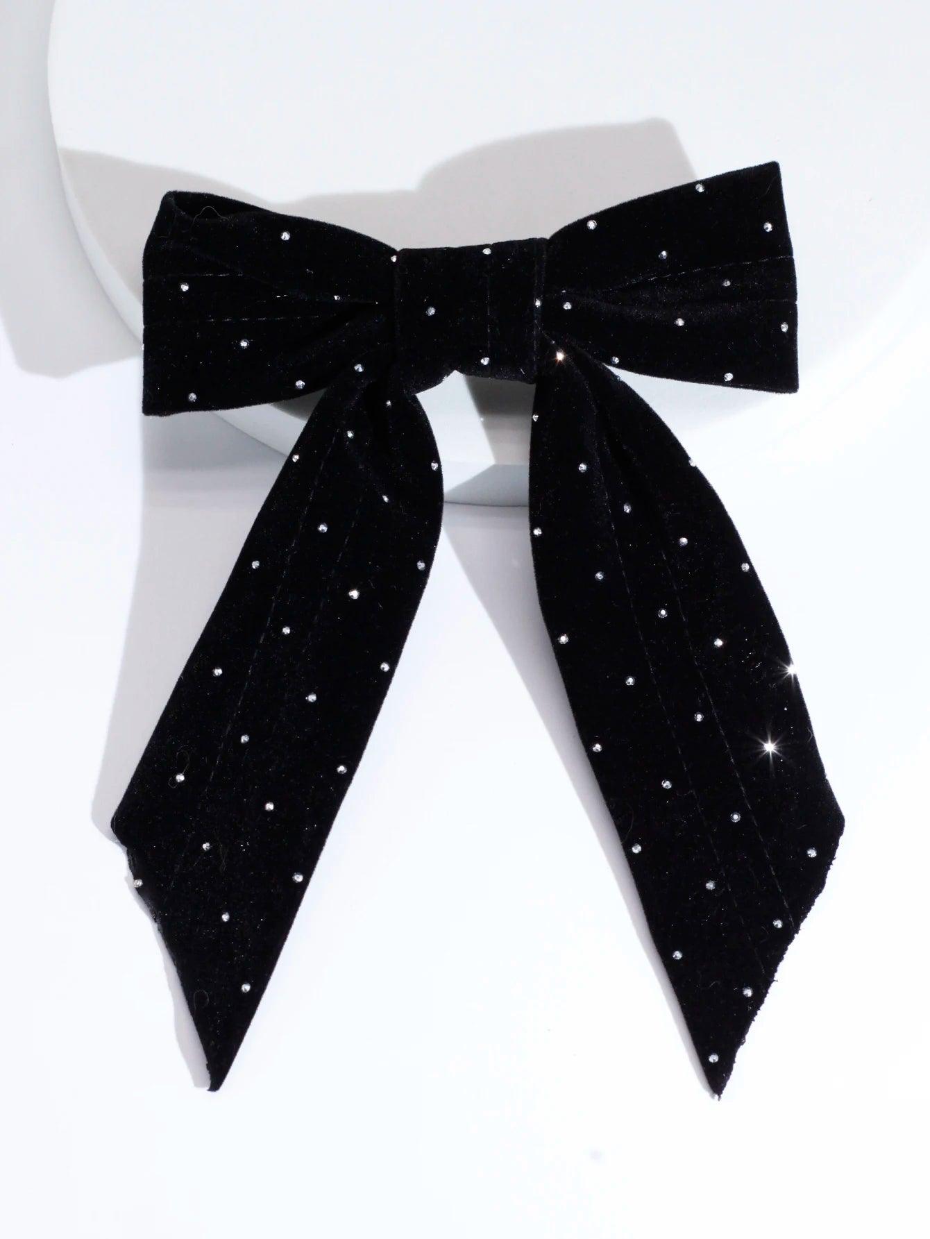 Lystrfac Vintage Rhinestone Velvet Black Hair Bow For Women Hairpin Simple Fashion Top Clip Ladies Hairgrips Hair Accessories