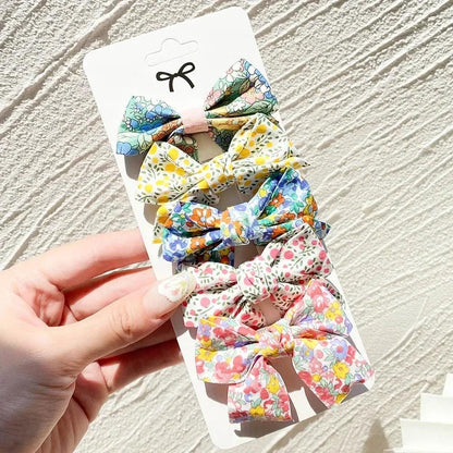 4/5Pcs Cute Baby Hairpin for Girls Print Ribbon Barrette Kids Little Hair Clip Pinches for Hair Girl Cotton Bow Hair Accessories