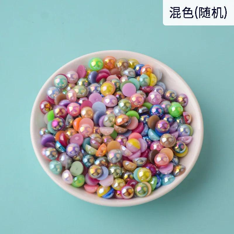 3mm-12mm Mix Size Half Round AB Pearl plastic Non Hotfix Flat Back Glitters For DIY Nail Craft Decoration