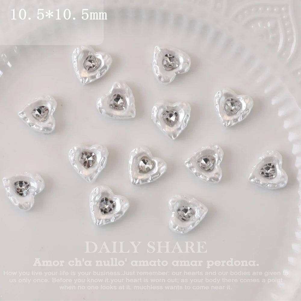 20Pcs Retro Baroque Love Nail Art Charms 3D Glitter White Pearl Inlaid Gem Pentagram Nail Rhinestone Luxury DIY Nail Accessories