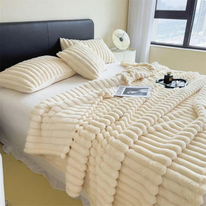 Solid color thickened wide striped multifunctional blanket, can be used as bed sheet cover blanket, nap blanket, pet blanket