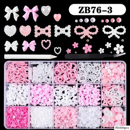 Nail Decoration Set with 1 Boxes 240Pcs Nail Art 3D Rhinestones Big Mix Sizes 3D Crystal Diamonds Metal Charms Gems Stones ,M(1)