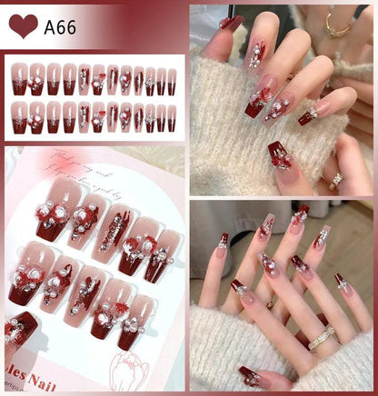 24pcs Luxury Handmade Nail Art Glossy Long Ballet Fake Nails Full Rhinestone Press On Nails Y2K False Nails For Women Girl Party