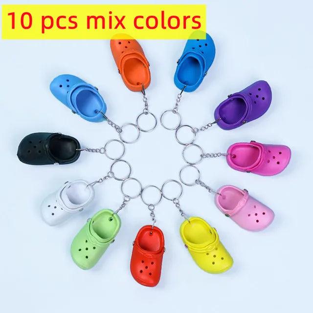 10 PcsCute 3D Mini EVA Beach Hole Little Croc Shoe Keychain Girl Gift Bag Accessories Decoration Keyring Floating KeyChain Charm