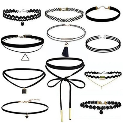 WKOUD 16Style Set Choker Set Black Chokers Necklaces Women Velvet Choker Necklaces Girls Classic Choker Henna Choker Layered