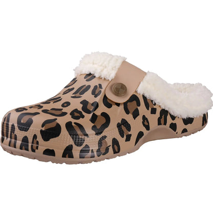 Bebealy Casual Women Garden Shoes Warm Fluffy Men Slippers Winter Waterproof Outdoor Antiskid Slippers Classic Leopard Slippers