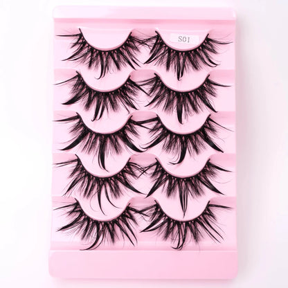 NEW 5Pairs Natural 3D Dramatic Fairy Clusters Manga Lashes Fake Eyelashes Wet Look Cosplay Lashes