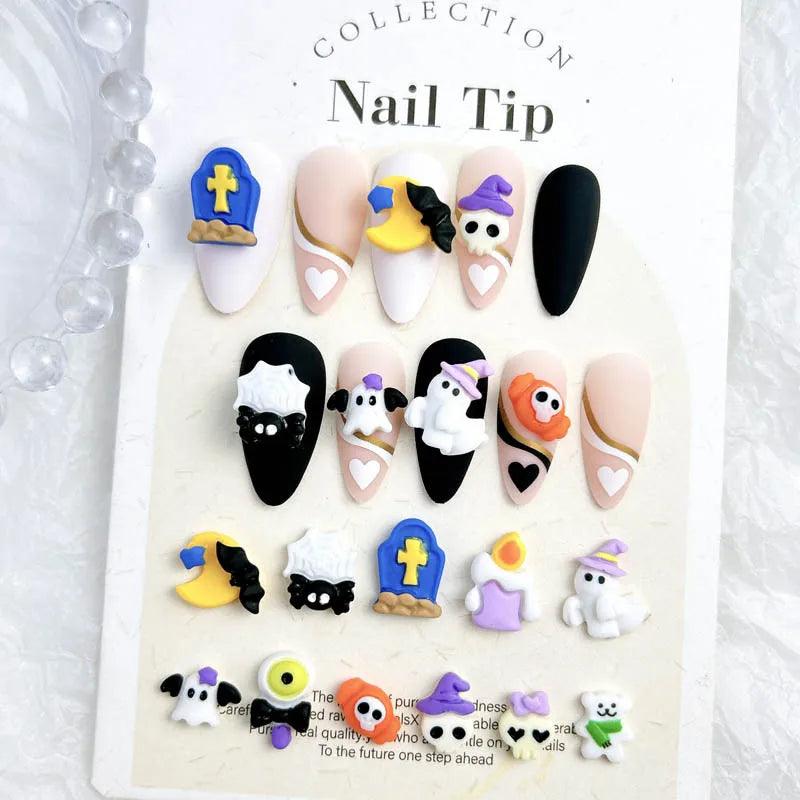 20Pcs 10 Shapes Cute Cartoon Festival Designs Nail Art Rhinestones For Manicure Supply Punk Halloween Nail Resin Charms Stones