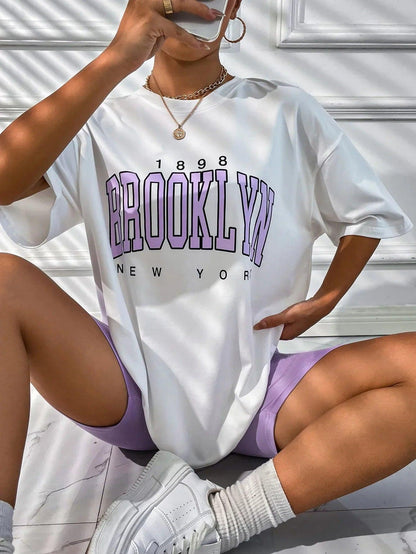 Women T Shirt 1898 Brooklyn York Letter Print Tops Tee Black T-shirt Female Summer T-shirt 90s Graphic Tee Female Cute Tops Tee