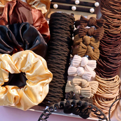 1Set Brown Hair Accessories for Woman Set Ponytail Holders Hair Scrunchies HairBands Scrunchy HairTie Hairstyle Styling Tool