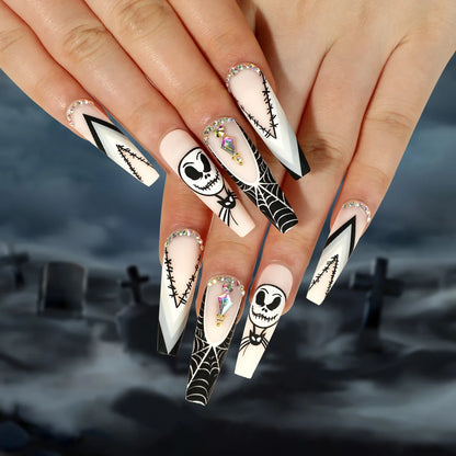 24P/Set Halloween Fake Nails Art Ghost Face Pumpkin Spooky Designer Girls Party Press on Nail Tips Wearable Stick on Nails False