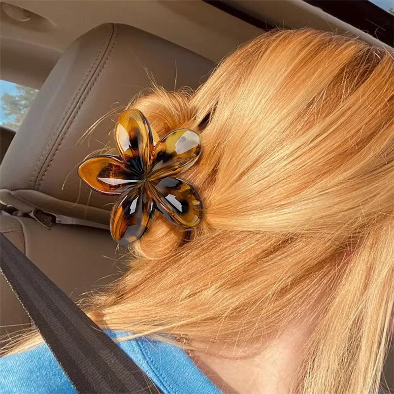 2/4/6pcs Fashion Women Flower Hair Claws Hawaiian Gradient Hair Clips Vacation Beach Style Hairpins Hair Accessories ﻿