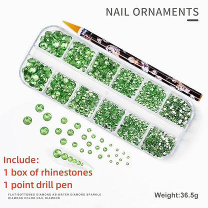 12Gird 3D Glass AB Crystal Nail Art Rhinestones Kit Flatback Round Bead Charm Gem Stones Jewelry Diamond with Tools for Nail Art