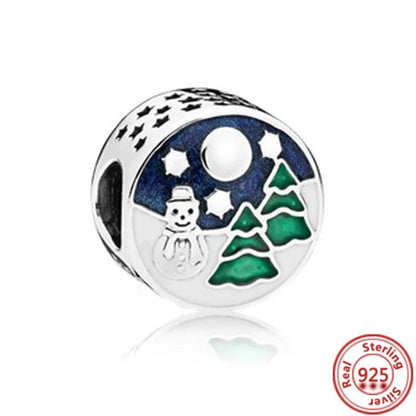 925 Silver Christmas Tree Socks Hat Santa Claus Elk Deer Snowflake Winter Beads Fit Pandora Charm Bracelet Christmas DIY Jewelry