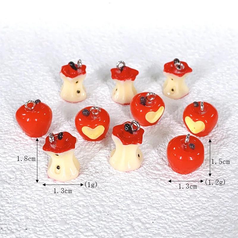 10pcs Kawaii 3D Red Apple Core Resin Charms Simulation Fruit Small Pendants Diy Crafts For Earring Keychain Jewelry Make