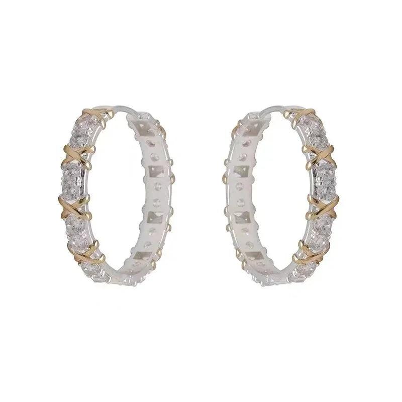 2024 Fashionable Gold and Silver Color Inlay With Zircon Metal Earrings Design Girl's Jewelry Luxurious Accessories For Women